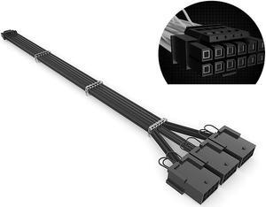 SAMA PCI-E 5.0 GPU PSU Cable 12+4pin to 3×8PIN 12VHPWR Sleeved Extension Cable Plug Connector 340mm 16AWG for RTX 3090Ti 4070 4080 Black