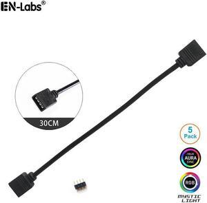 Enlabs 5 Pack 12V 4-Pin RGB Female to Female RBW LED Strip Extension Cable w/ Gender Changer Adapter - 1 Foot