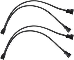 PWM Fan Splitter Cable 1 to 2, Black Sleeved 2 Way PC Fan Extension Cable Compatible with Computer 3 Pin & 4 Pin CPU / Case Fans, 10 Inch, 2 Pack