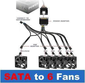 Sleeved SATA Power to 6x 4-pin TX4 PWM Splitter Fan Power Adapter Converter Cable with one 4in Female Header to Mohterboard for RPM Feedback & PWM Fan Speed Control - 16.9 inch