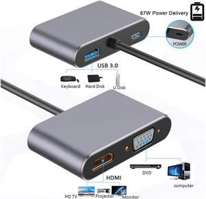 USB C to HDMI VGA Adapter, USB C Hub with 4K HDMI, 1080P VGA,USB 3.0,USB C PD Charging,HDMI+VGA Dual Display,Compatible with MacBook Pro/Air/ipad Pro 2018/Dell XPS/Nintendo Switch/Samsung More-Gray