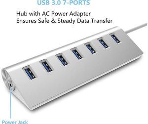 USB 3.0 Hub 7 Ports, Aluminum USB Hub 3.0 with 5V/4A 20W Power Adapter and 4.9Ft USB Cable, USB Hub for MacBook, Mac Pro, Mac Mini, Laptop, Desktop
