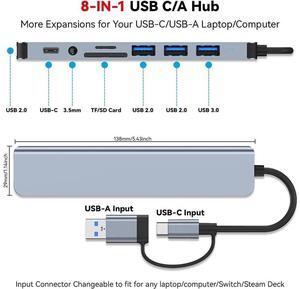 8 In 1 USB C Hub Speed 5.0Gbps Multiport Type C Adapter USB 3.0/2.0 Ports 3.5-mm Jack SD/TF Card Reader for All Type C Laptops