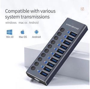 10-Port 60W USB 3.0 Hub with Individual Power Switches and LEDs Includes 60W 12V/5A Power Adapter