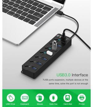 7 Port Powered USB Hub, USB3.0 Data Hub with 7 USB 3.0 Data Port , USB Charging Hub for Mobile HDD, MacBook, iMac, Mac Pro/Mini, iPad Air, PC, Laptop, and More