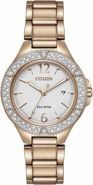 Citizen EcoDrive Crystal Accented Gold Tone Womens Watch  FE116356A