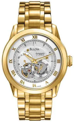 Bulova Men's 97A108 Automatic Skeleton Dial Gold Tone Watch