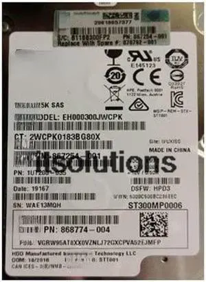 For HP 870753-B21 300GB SAS 12G 15K SFF 2.5 870792-001
