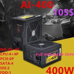 For ApexGaming Non Modular Game Mute Power Supply Rated 500W/400W Peak 550W/450W Power Supply AI-500 AI-400