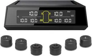 6-wheel Truck Bus Solar Wireless Tire Pressure Monitoring System 6 External Sensors LCD Display TPMS for Trailers RVs Campers