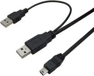 USB 2.0 A male to Mini B 5Pin Data Cable Cord With External A male Power Supply Cable For Mobile External Hard Drive