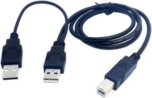 USB 2.0 A Male to B Male AM-BM with Power Y Cable Dual Double USB A to Single Printer USB B for Portable HDD Enclosure 80cm