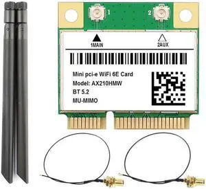 AX210 WIFI 6E Wireless Network Card 2.4G/5G/6G 5374M MINI PCIE Bluetooth 5.2 Builtin Network Card with 8DB Antenna AX210 WIFI 6E Wireless Network Card 2.4G/5G/6G 5374M MINI PCIE Bluetooth 5.2 Builtin Network Card with 8DB Antenna
