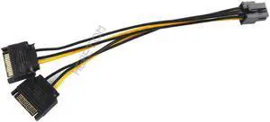 OIAGLH 20cm Sata Power To 6 pin Graphics Power Supply Dual Sata Power Cord 15 pin Male M to PCI-e 6 Pin Female Video Card Power Cable
