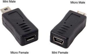 OIAGLH 2pcs Mini USB Male to Micro USB 5pin Female Mini Female to Micro Male Extension Adapter Black
