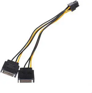 Dual 15-Pin SATA Power To 6-Pin PCI-E PCI Express Adapter Cable Wire For Video Card
