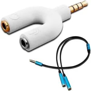 U Shape 3.5mm Y Splitter for Audio Headphone and MIC + 3.5mm 4 Position to Dual 3 Position 3.5mm M/F, Compatible with iPhon