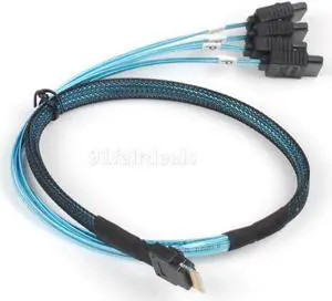 Heretom SAS 4.0 SFF-8654 4i 38pin Host to 4 SATA 7pin Target Hard Disk Cable 50CM