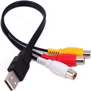 USB to 3RCA Cable, USB A 2.0 Male to 3 RCA Female Video Audio Capture Card AV Composite Adapter Cord Cable for PC,MAC,AV, HDD