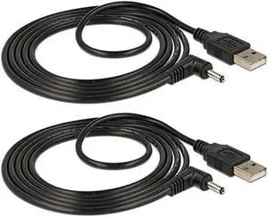 2pack USB 2.0 A Male to Right Angled 90 Degree DC 3.5x1.35 mm 5 Volt 24AWG DC Barrel Jack Power Cable 3FT, Black