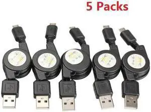 Micro USB to USB Retractable Sync Charger Cable (5pcs) (Black)