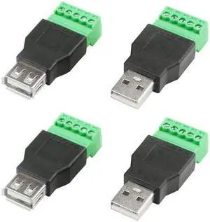 4 PCS USB 2.0 Type A Male Female to 5 Pin Female Bolt Screw w/Shield Terminal Plug Adapter Connector Converter