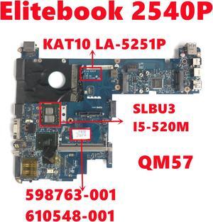 598763-001 610548-001 Mainboard For HP Elitebook 2540P Laptop Motherboard KAT10 LA-5251P With I5-520M CPU QM57 100% Test Working