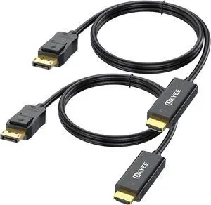 4K Displayport to HDMI Cable 6FT 2-Pack Display Port (DP) to HDMI Adapter 6FT Male to Male Cord Converter for PCs to HDTV Monitor Projector.