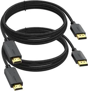 DisplayPort to HDMI Cable 10 feet 2-Pack Display Port DP to HDMI HDTV Cord Adapter Male to Male for Audio &Video