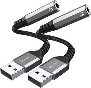 USB to 3.5mm Jack Audio Adapter (2-Pack) USB to Audio Jack Adapter Headset USB-A to 3.5mm TRRS 4-Pole Mic Female External Stereo Sound Card for Headphone Mac PS4 PS5 PC Laptop Desktops
