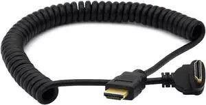 Right AngleHDMI Coiled Cable,90° Down Angle HDMI Male to HDMI Male Spring Spiral Cable Support 3D 1080P YOUCHENG for Camera, Monitor