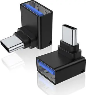 2 Pack 90 Degree USB C to USB Adapter Up and Down Angle USB C Male to USB 3.0 Female Connector Converter Compatible for MacBook Pro Air Laptop and More Type C Devices (Black)