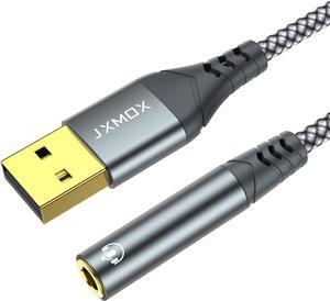 USB to 3.5mm Jack Audio Adapter (4ft) USB to Audio Jack Adapter Headset USB-A to 3.5mm TRRS 4-Pole Female External Stereo Sound Card for Headphone Mac PS4 PS5 PC Laptop Desktops [45 inch]