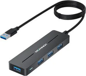 USB Hub 3.0 4-Port Ultra-Slim Data USB Expander with 4 FT Extended Cable Compatible with MacBook Mac Pro Mac mini iMac Surface Pro XPS PC Flash Drive Mobile HDD (Black)