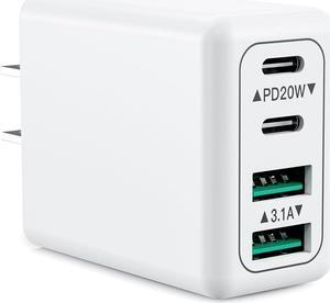 USB C Wall Charger Block 40W 4-Port Fast Type C Charging Block Dual Port PD Power Adapter + QC Wall Plug Multiport USB C Brick Cube Charger for iPhone 14 13 12 11 Pro Max/XS/XR/X/8/7 Samsung
