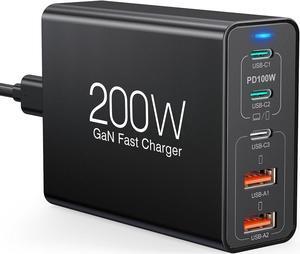 USB C Fast Charger 200W 5-Port Charging Station Block 100W 65W Laptop GaN Charger Power Adapter for MacBook Pro/Air Google Pixelbook ThinkPad Dell XPS iPad Pro iPhone 14 Galaxy S23 Steam Deck