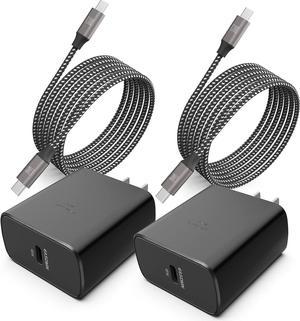 45W Super Fast Charger Type C 2 PACK 45 Watt USBC Charger PDPPS Wall Charging Block for Samsung Galaxy S23 UltraS23S22 UltraS22S22S20 UltraNote 10 Plus Galaxy Tab S8with 2x 66ft Cable