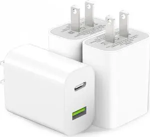 3 Pack USB C Charger Block, Dual Port Type C Wall Charger Fast Charging Power Adapter Cube for iPhone 14/14 Pro/14 Pro Max/14 Plus/13/12/11, XS/XR/X, iPad, Samsung, More