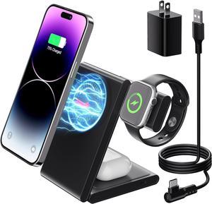 3 in 1 Wireless Charging Station Foldable Wireless Charger 15W Fast Magnetic Wireless Charger Stand for iPhone 14 13 12 Pro Max/Pro/Plus/Mini iWatch Ultra/8/SE/7/6/5/4/3/2 Airpods Pro 3 2