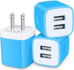 Wall Charger Block USB Wall Plug 3 Pack Double USB Fast Charging Cube Cell Phone Charger Power Adapter Android Box for iPhone 14 13 12 11 Pro Max XS XR X 8 iPad Samsung Galaxy S23 A14 5G Pixel 7a