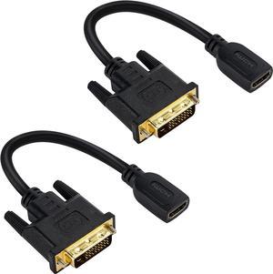 HDMI Female to DVI Male Adapter (2 Pack)Bi-Directional DVI Male to HDMI Female Connector Support 1080P Full HD Compatible for Roku Xbox One PS5PS4 Blue-ray DVD A/V Receivers-0.6ft