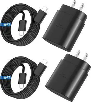 Super Fast Charger Type C, 25W USB C Wall Charger Fast Charging for Samsung Galaxy S25 Ultra/S25/S25+/S24+/S24 Ultra/S24/S24+/S23 Ultra/S22 Ultra/S21 Ultra with 10FT Long Type C Charger Cable 2Pack