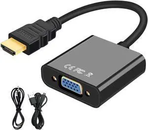 HDMI to VGA Adapter with 3.5mm Audio Cable and Power Cable HDMI to VGA Converter at 1080p 60Hz HDMI Male to VGA Female Compatible with Laptop (HDMI) and TV Monitor (VGA)
