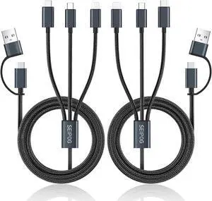 Multi Charging Cable 5 in 1 2 Pcs 4FT USB C/A Multi Charger Cable to Type-C/Micro USB Port Nylon Braided USB C Multiple Charger Cable Universal Multi Phone Charger Cable for Cell Phones and More