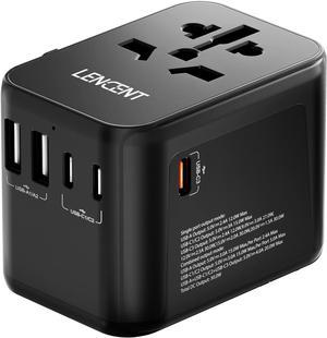 LENCENT Universal Travel Adapter, GaN III 30W International Charger with 2 USB Ports & 3 USB-C PD Fast Charging Adaptor, Worldwide Wall Charger for iPhone,Laptops, Type A/C/G/I (USA/UK/EU/AUS)