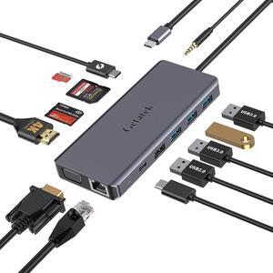 USB C Laptop Docking Station 13 in 1 USB C Hub Multiport Adapter Dongle with 4K HDMI VGA 100W PD Charging Ethernet SD/TF 2*USB 3.0&USB 2.0 1*USB C Mic/Audio Suit for MacBook/Dell Etc