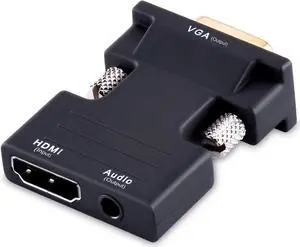 Active 1080P Female HDMI to VGA Male Converter Adapter Dongle with 3.5mm Stereo Audio Portable HDMI Connector for Laptop PC PS3 Xbox STB Blu-ray DVD TV Stick