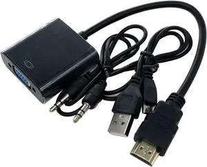 HDMI to VGA Adapter Including 3.5mm Audio Output USB Power Port (Male to Female) Connect for Computer Desktop Laptop PC Monitor Projector HDTV and More