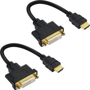 HDMI Male to DVI Female Adapter (2 Pack)Bi-Directional DVI Female to HDMI Male Connector Support 1080P Full HD Compatible for Roku Xbox One PS5PS4Blue-ray DVD A/V Receivers-0.6ft