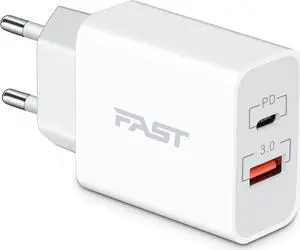 European Travel Plug Adapter International Power Adapter with 20W Dual Port PD&QC 3.0 USB C Charger Block Fast Charging for US to Most of Europe EU France Germany Italy Iceland Spain Israel